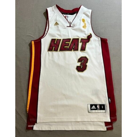 Miami Heat Wade #3 Adidas 2012 Champions Jersey Mens S White Sleeveless.